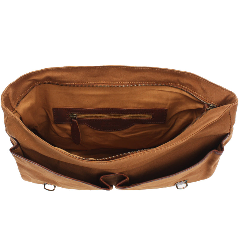 Leconi Messenger Bag Din A4 Kuriertasche Leder Canvas cognac LE3018 Blitzverkäufe
