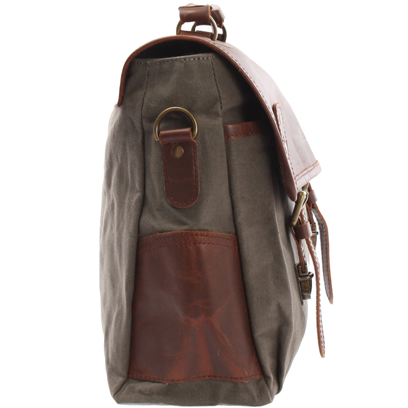 Leconi Messenger Bag Din A4 Kuriertasche Leder Canvas grau LE3018 Kostenloser Versand