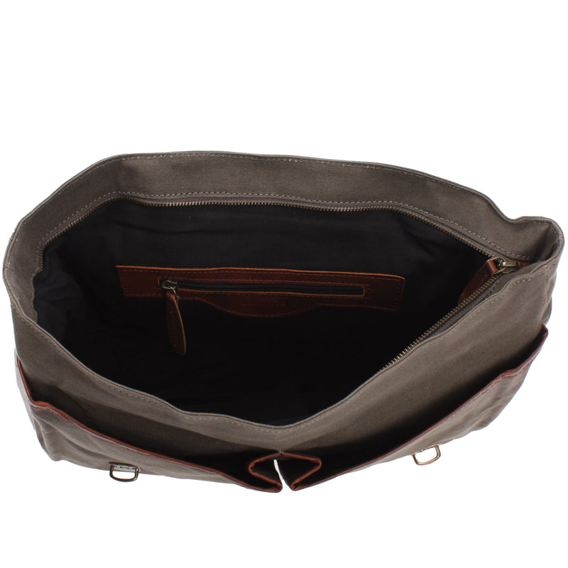Leconi Messenger Bag Din A4 Kuriertasche Leder Canvas grau LE3018 Kostenloser Versand