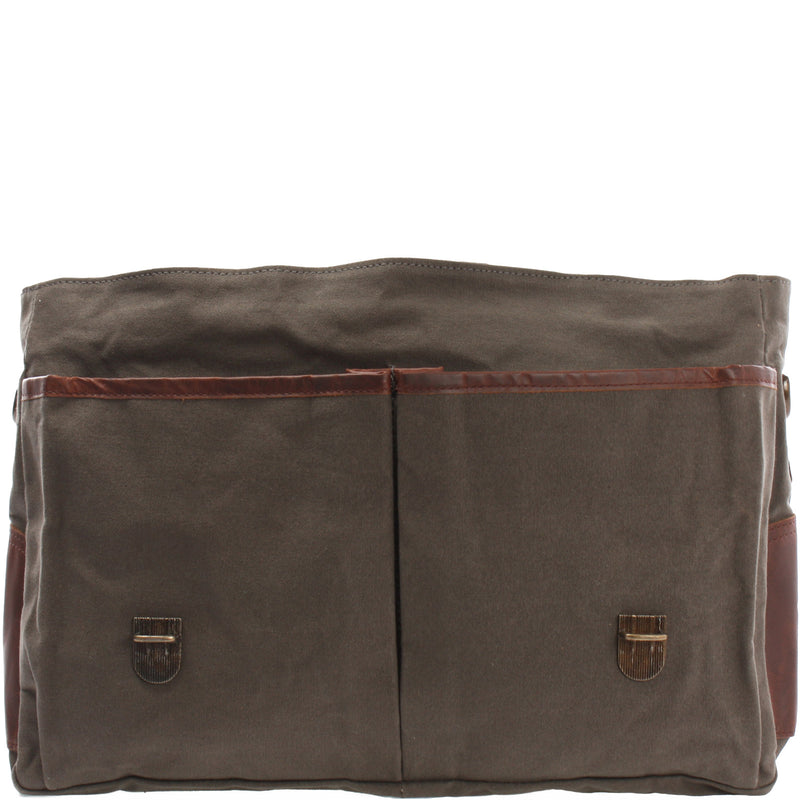 Leconi Messenger Bag Din A4 Kuriertasche Leder Canvas grau LE3018 Kostenloser Versand