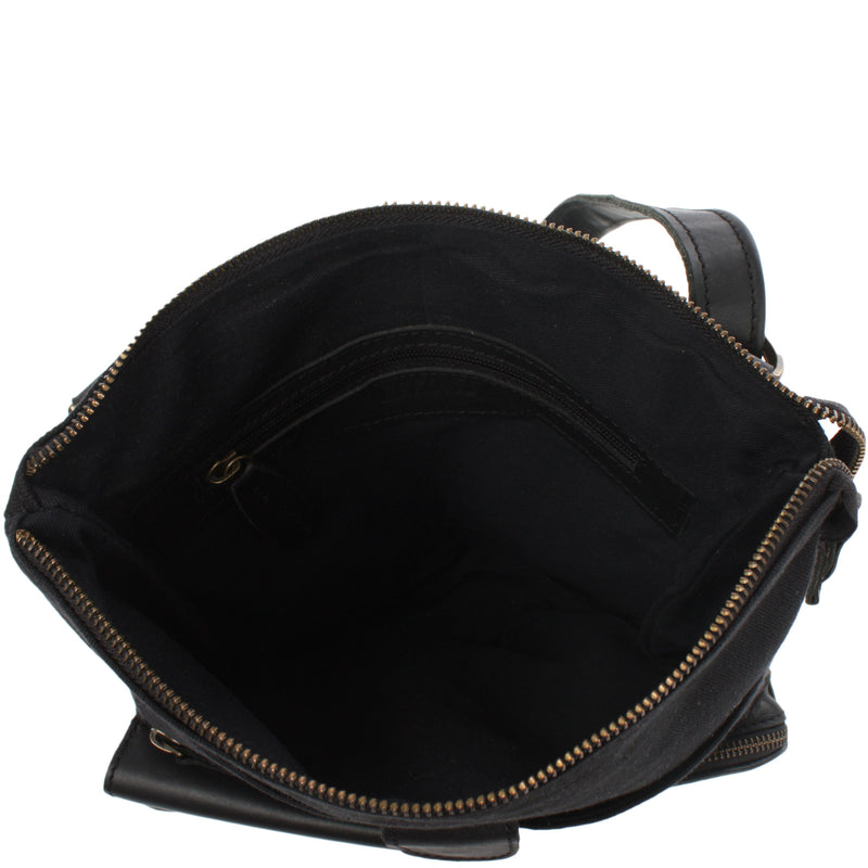 Leconi Umhängetasche Schultertasche Damen Herren Used Look Leder Canvas schwarz LE3011 Limitierter Zeitrabatt