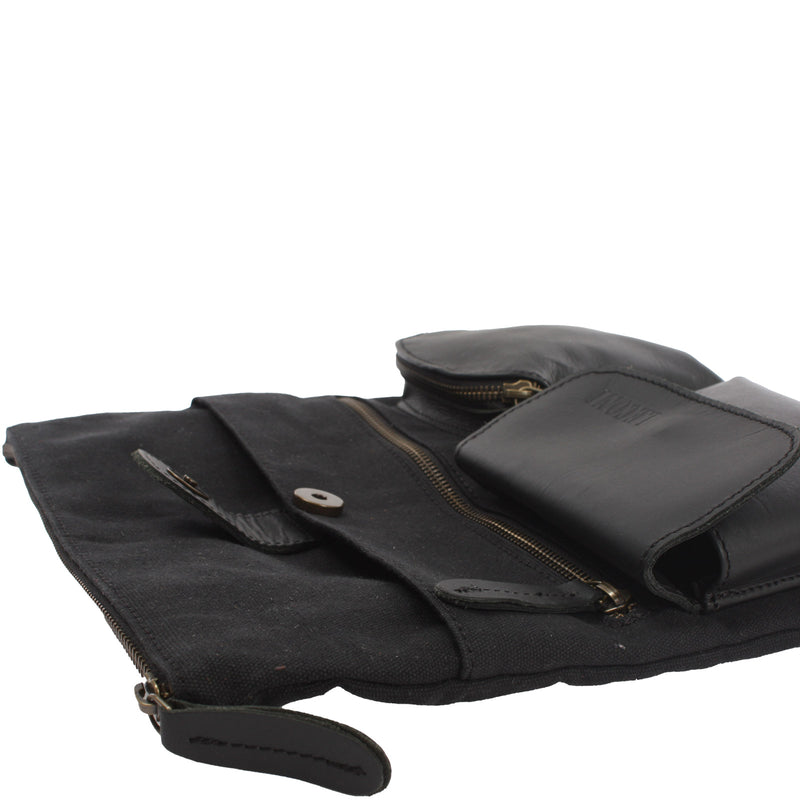 Leconi Umhängetasche Schultertasche Damen Herren Used Look Leder Canvas schwarz LE3011 Limitierter Zeitrabatt
