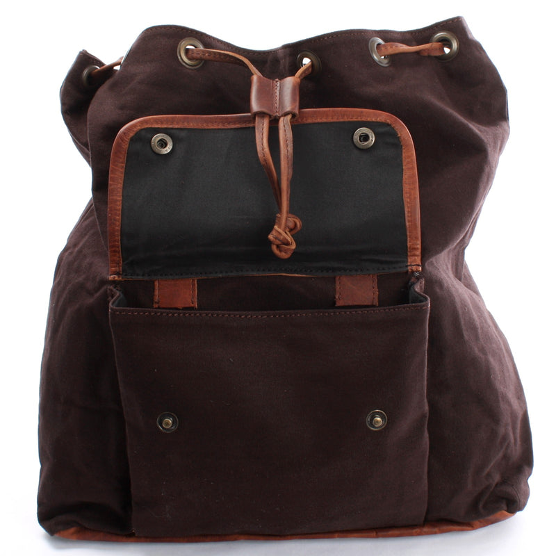 Leconi Rucksack Freizeitrucksack Wanderrucksack Leder Canvas mokka LE1010 Fabrik Onlineshop