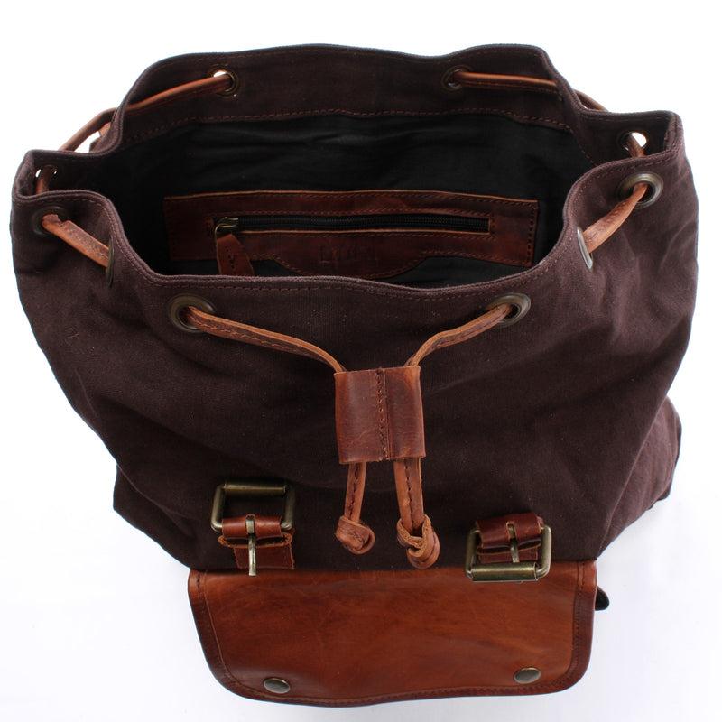Leconi Rucksack Freizeitrucksack Wanderrucksack Leder Canvas mokka LE1010 Fabrik Onlineshop