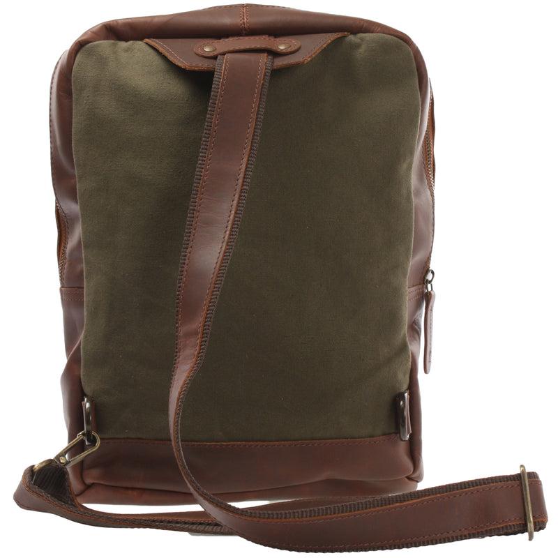 Leconi Freizeitrucksack Crossbag Rucksack Damen Herren Leder Canvas grün LE1012 Fabrikpreis