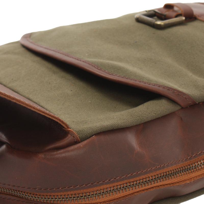 Leconi Freizeitrucksack Crossbag Rucksack Damen Herren Leder Canvas grün LE1012 Fabrikpreis
