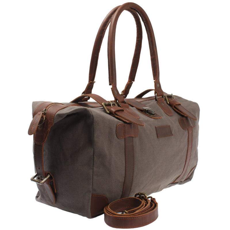 Leconi kleiner Weekender Handgepäck Damen Herren Leder Canvas grau LE2008 Sonderangebot
