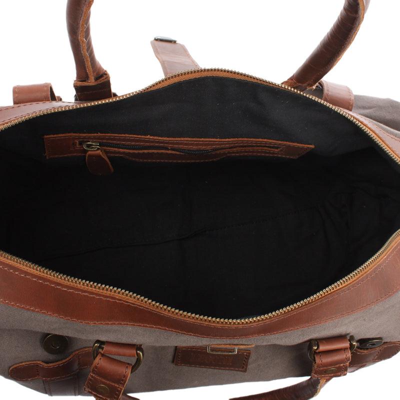 Leconi kleiner Weekender Handgepäck Damen Herren Leder Canvas grau LE2008 Sonderangebot