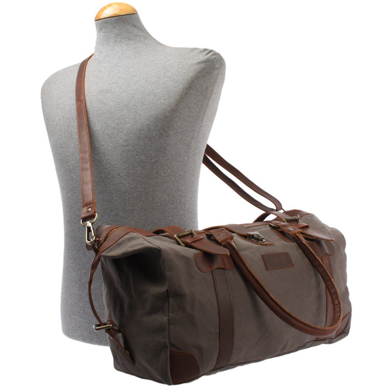 Leconi kleiner Weekender Handgepäck Damen Herren Leder Canvas grau LE2008 Sonderangebot