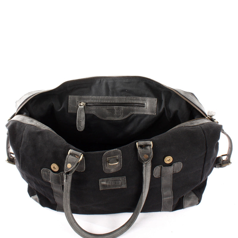 Leconi kleiner Weekender Handgepäck Damen Herren Leder Canvas schwarz LE2008 Rabatt