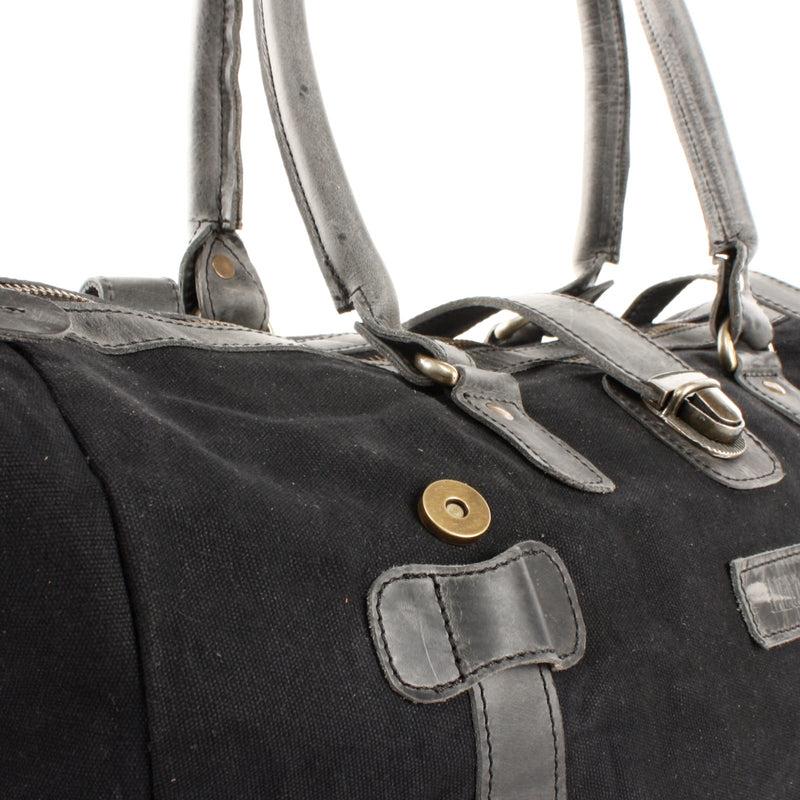 Leconi kleiner Weekender Handgepäck Damen Herren Leder Canvas schwarz LE2008 Rabatt