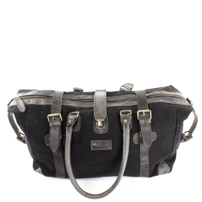 Leconi kleiner Weekender Handgepäck Damen Herren Leder Canvas schwarz LE2008 Rabatt