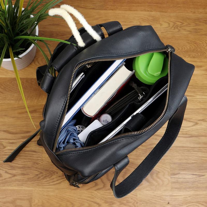 Leconi Lederrucksack Freizeitrucksack Damen Herren DIN A4 Leder schwarz LE1019 Großer Ausverkauf
