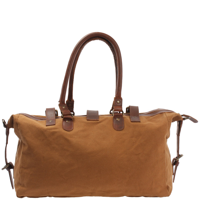 Leconi kleiner Weekender Handgepäck Damen Herren Leder Canvas cognac LE2008 Flash Sale