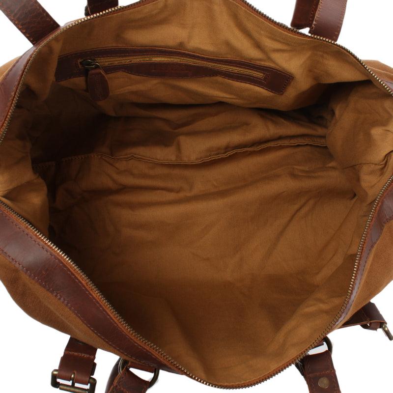 Leconi kleiner Weekender Handgepäck Damen Herren Leder Canvas cognac LE2008 Flash Sale