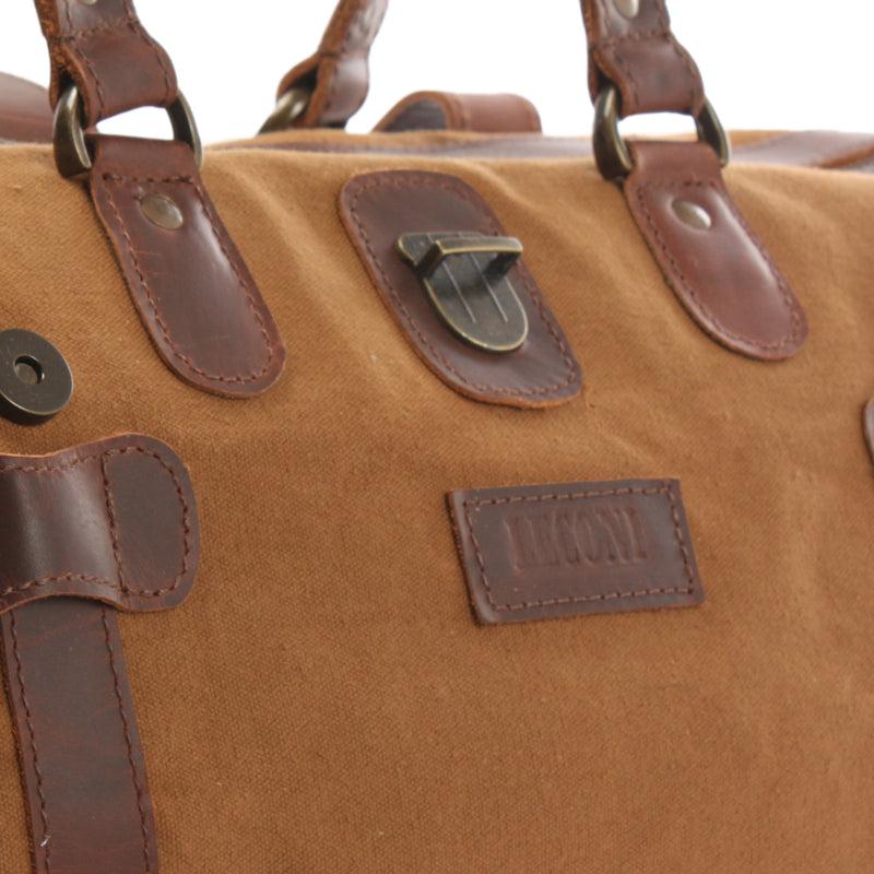 Leconi kleiner Weekender Handgepäck Damen Herren Leder Canvas cognac LE2008 Flash Sale