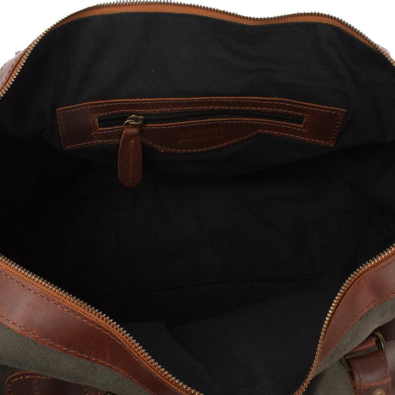 Leconi kleiner Weekender Handgepäck Damen Herren Leder Canvas grün LE2008 Begrenztes Angebot