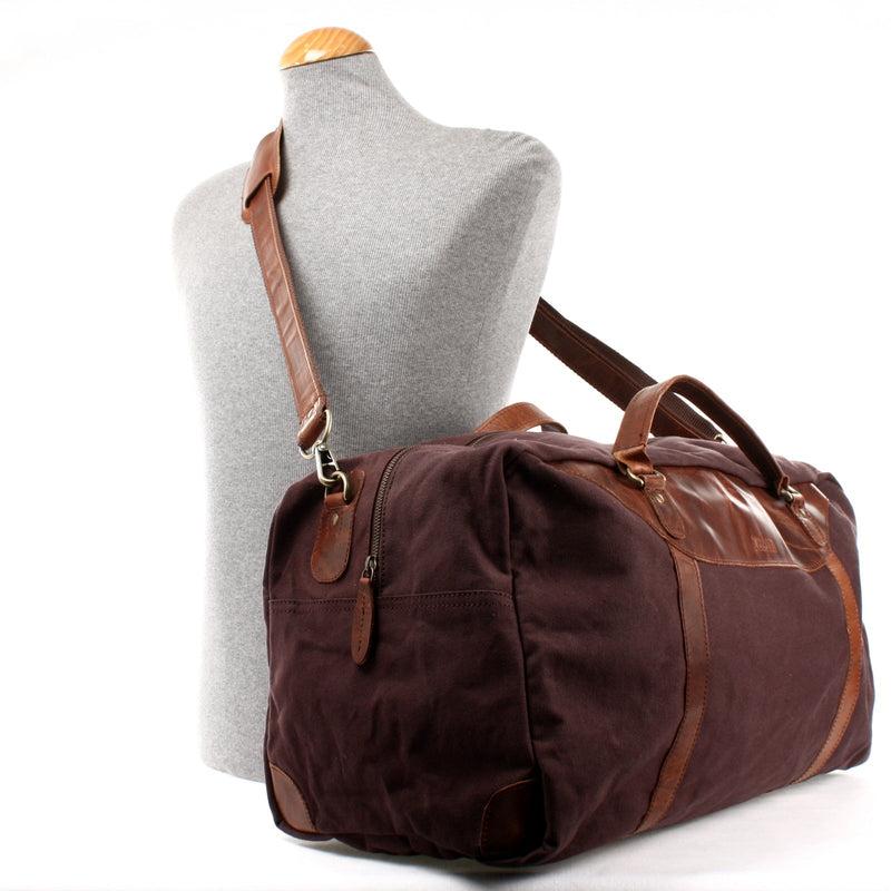 Leconi große Reisetasche Weekender Handgepäck Canvas Leder mokka LE2020 Online Shopping