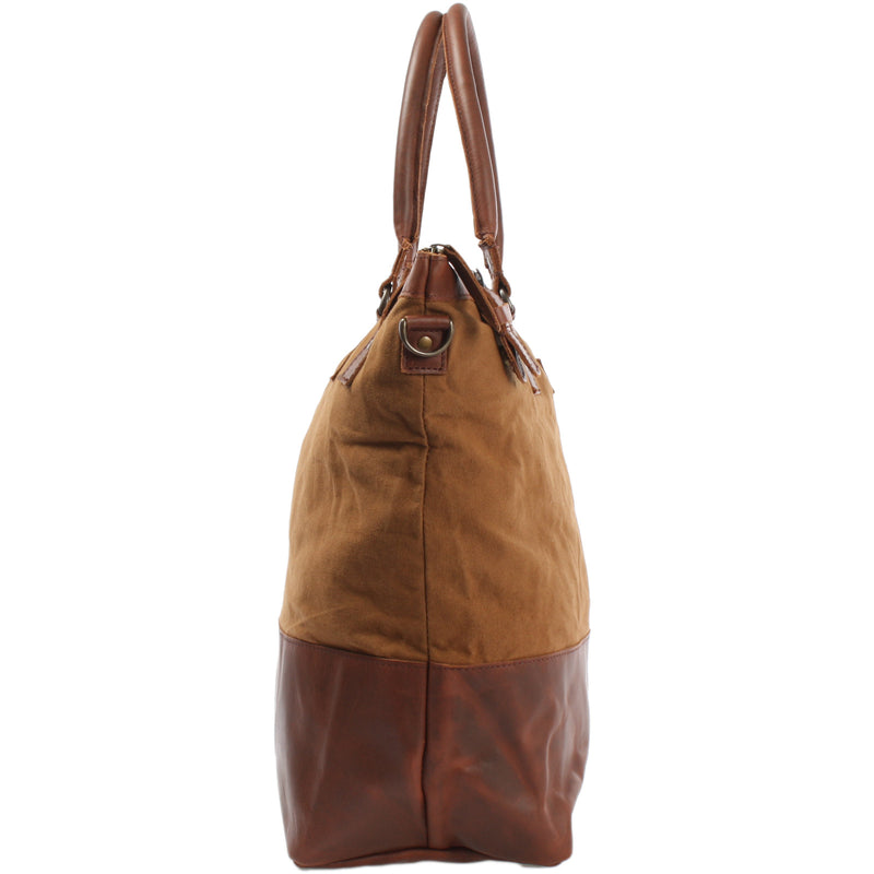 Leconi XXL Shopper Schultertasche Beuteltasche Leder Canvas cognac LE2005 Exklusivangebot