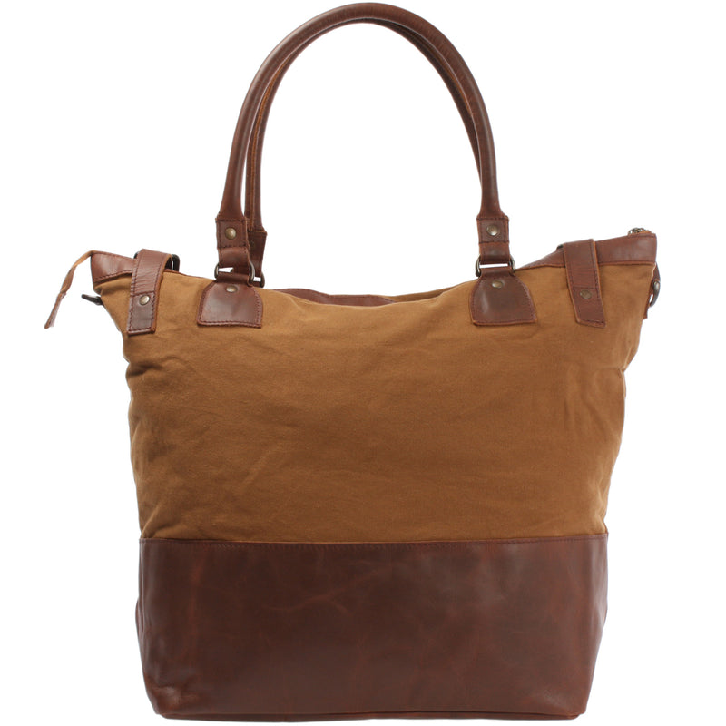 Leconi XXL Shopper Schultertasche Beuteltasche Leder Canvas cognac LE2005 Exklusivangebot