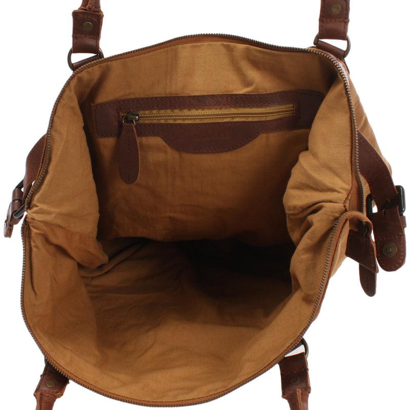 Leconi XXL Shopper Schultertasche Beuteltasche Leder Canvas cognac LE2005 Exklusivangebot