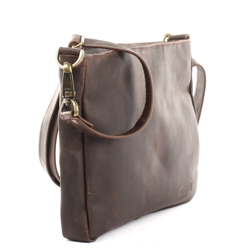 Leconi Umhängetasche Ledertasche Schultertasche Freizeittasche Leder dunkelbraun LE3058 Saisonschlussverkauf