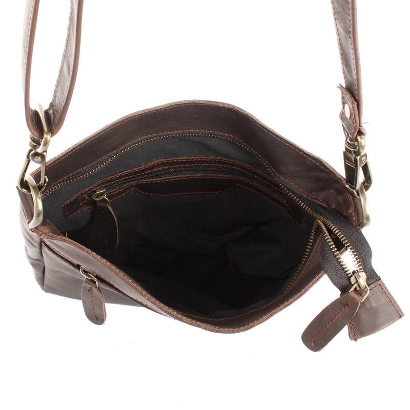 Leconi Umhängetasche Ledertasche Schultertasche Freizeittasche Leder dunkelbraun LE3058 Saisonschlussverkauf
