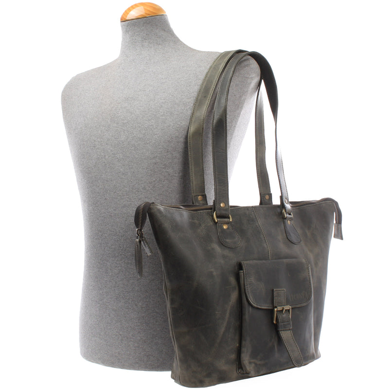 Leconi Schultertasche Damentasche Handtasche Leder grau LE0052 Cyber Monday