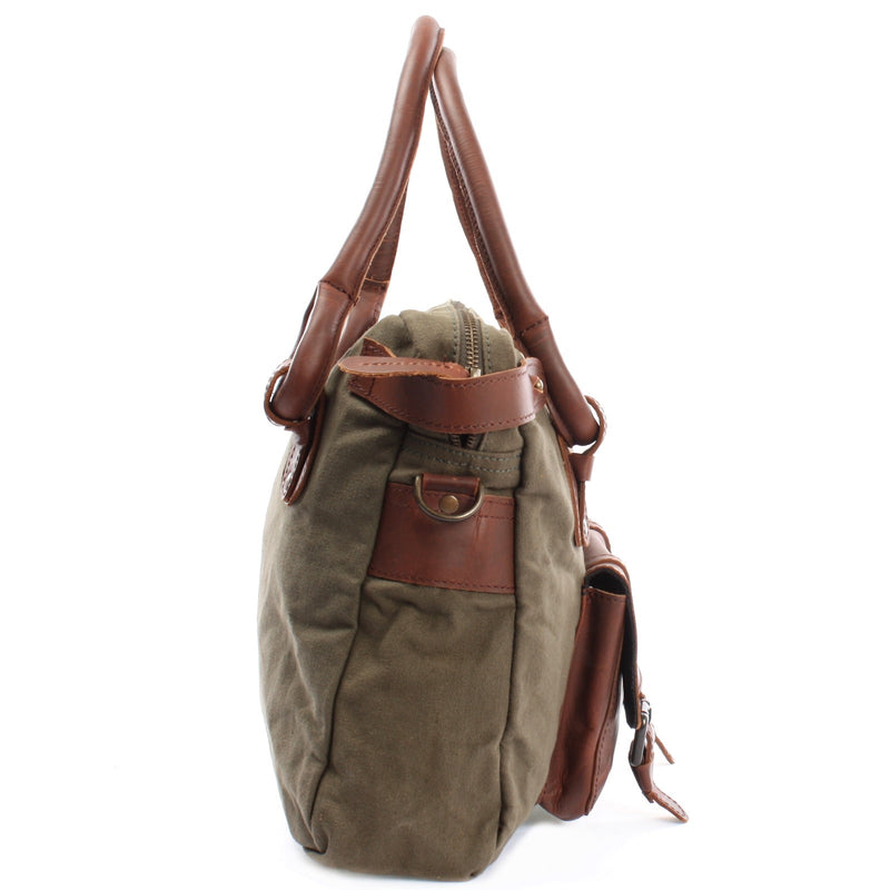 Leconi Schultertasche Henkeltasche Damentasche Handtasche Leder Canvas grün LE0050 Weihnachtsangebot