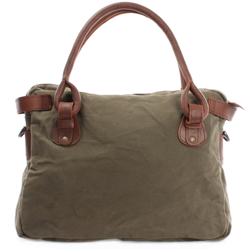 Leconi Schultertasche Henkeltasche Damentasche Handtasche Leder Canvas grün LE0050 Weihnachtsangebot
