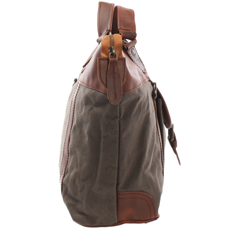 Leconi Henkeltasche Schultertasche Canvas Leder grau LE0043 Osterangebot