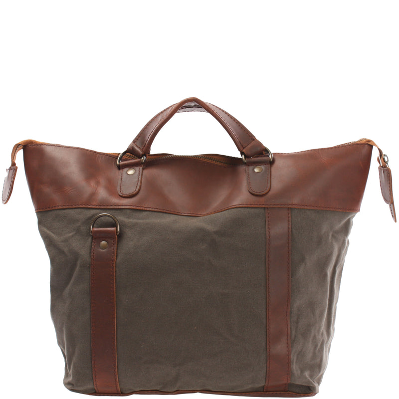 Leconi Henkeltasche Schultertasche Canvas Leder grau LE0043 Osterangebot