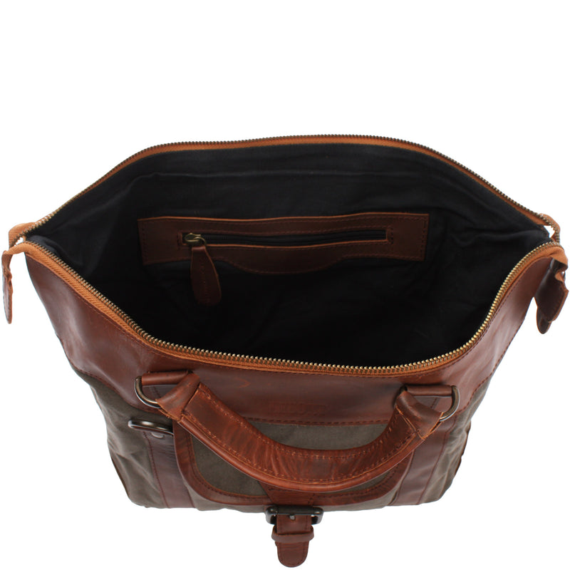Leconi Henkeltasche Schultertasche Canvas Leder grau LE0043 Osterangebot