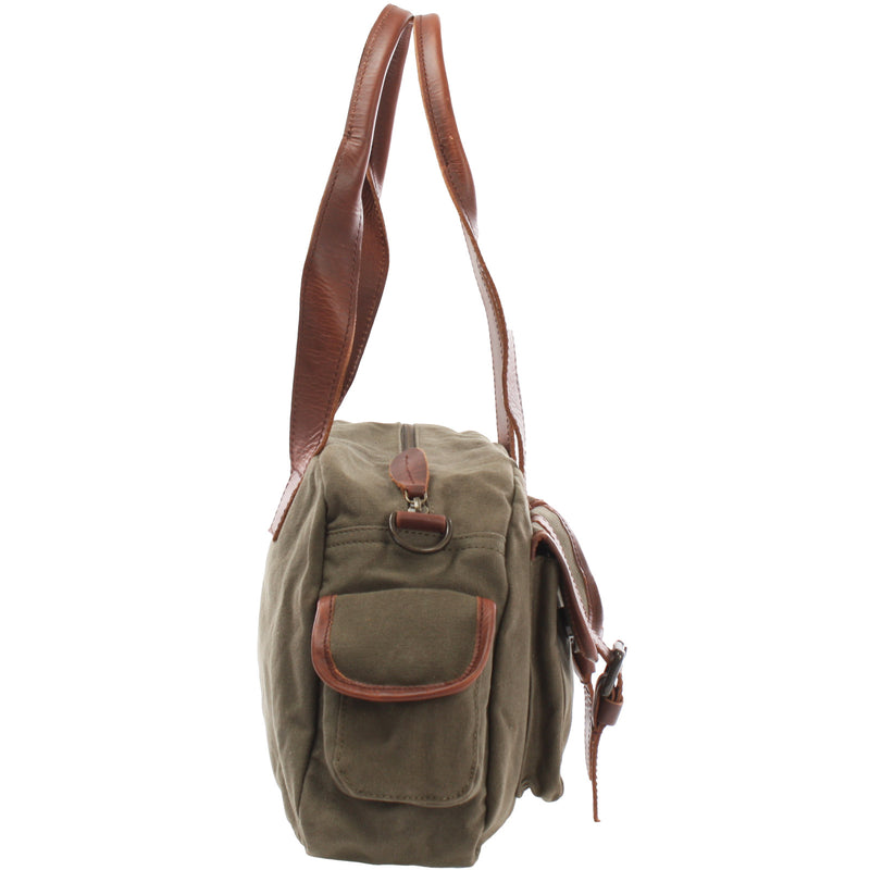 Leconi Henkeltasche Damentasche Canvas Leder grün LE0042 Muttertagsangebot