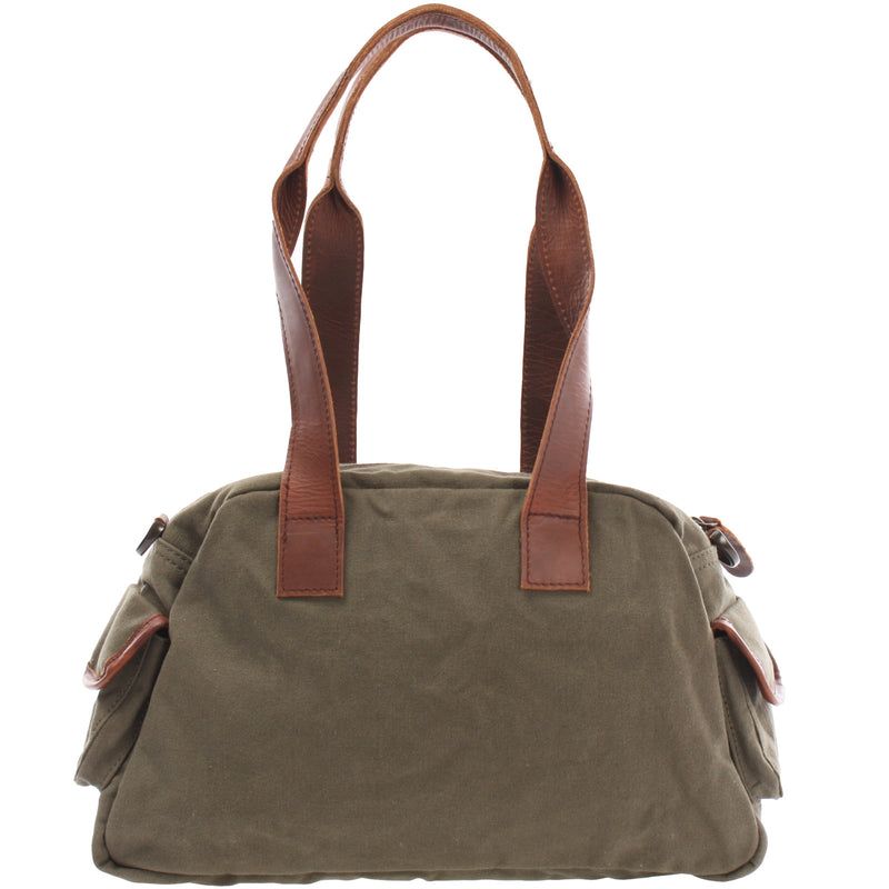 Leconi Henkeltasche Damentasche Canvas Leder grün LE0042 Muttertagsangebot