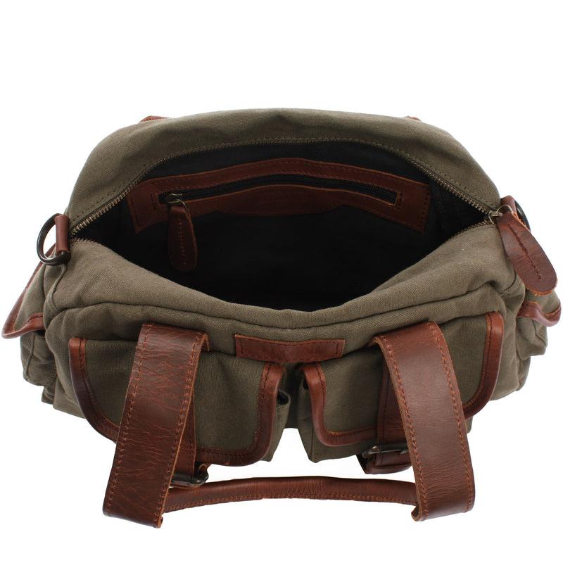 Leconi Henkeltasche Damentasche Canvas Leder grün LE0042 Muttertagsangebot