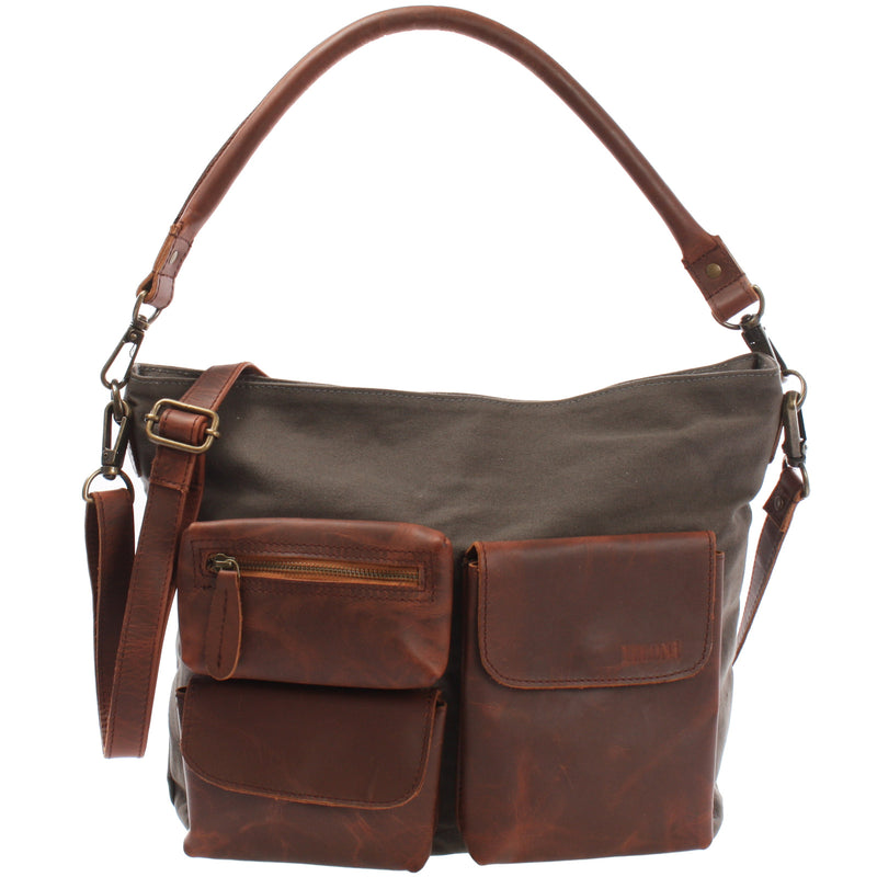 Leconi Schultertasche Umhängetasche Ledertasche Canvas Leder grau LE0039 Valentinstagsangebot