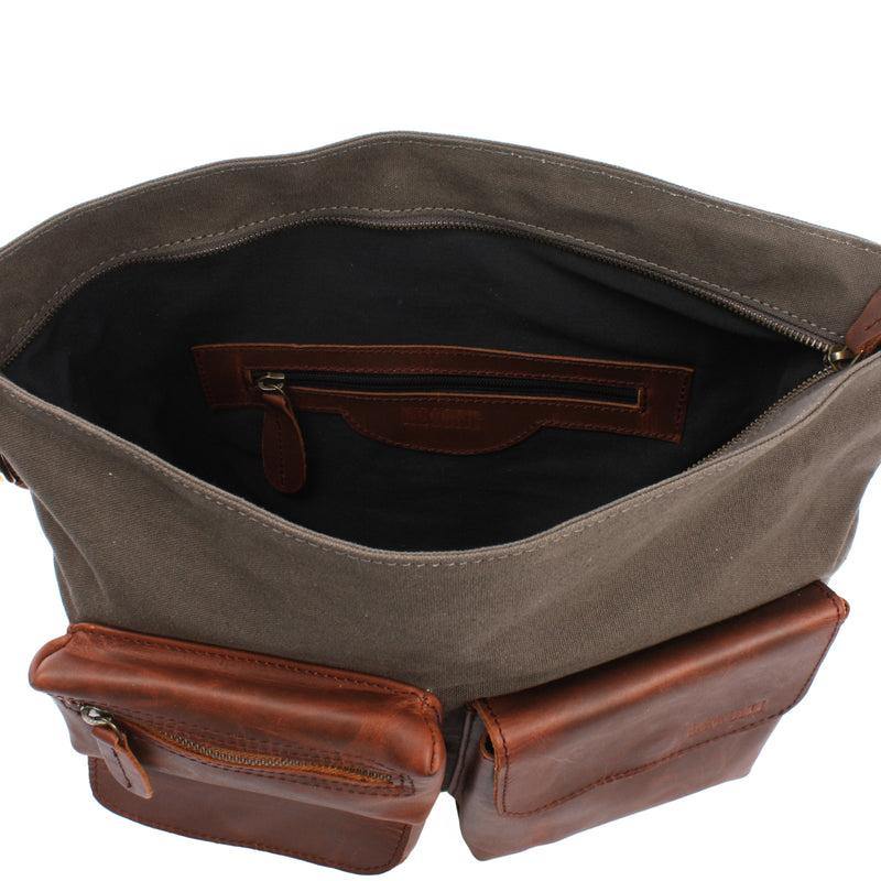 Leconi Schultertasche Umhängetasche Ledertasche Canvas Leder grau LE0039 Valentinstagsangebot