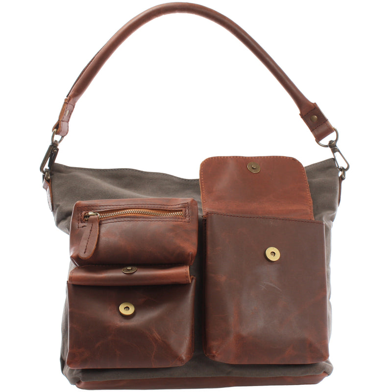 Leconi Schultertasche Umhängetasche Ledertasche Canvas Leder grau LE0039 Valentinstagsangebot