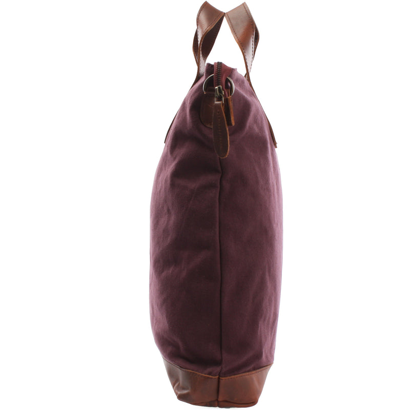Leconi Shopper Henkeltasche Damen Canvas Leder bordeaux LE0037 Jubiläumsangebot