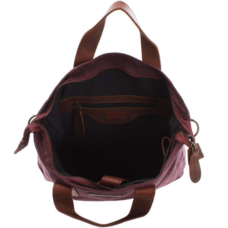 Leconi Shopper Henkeltasche Damen Canvas Leder bordeaux LE0037 Jubiläumsangebot