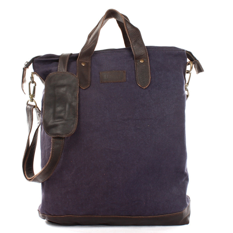 Leconi Shopper Henkeltasche Damen Canvas Leder navy LE0037 Lagerräumung