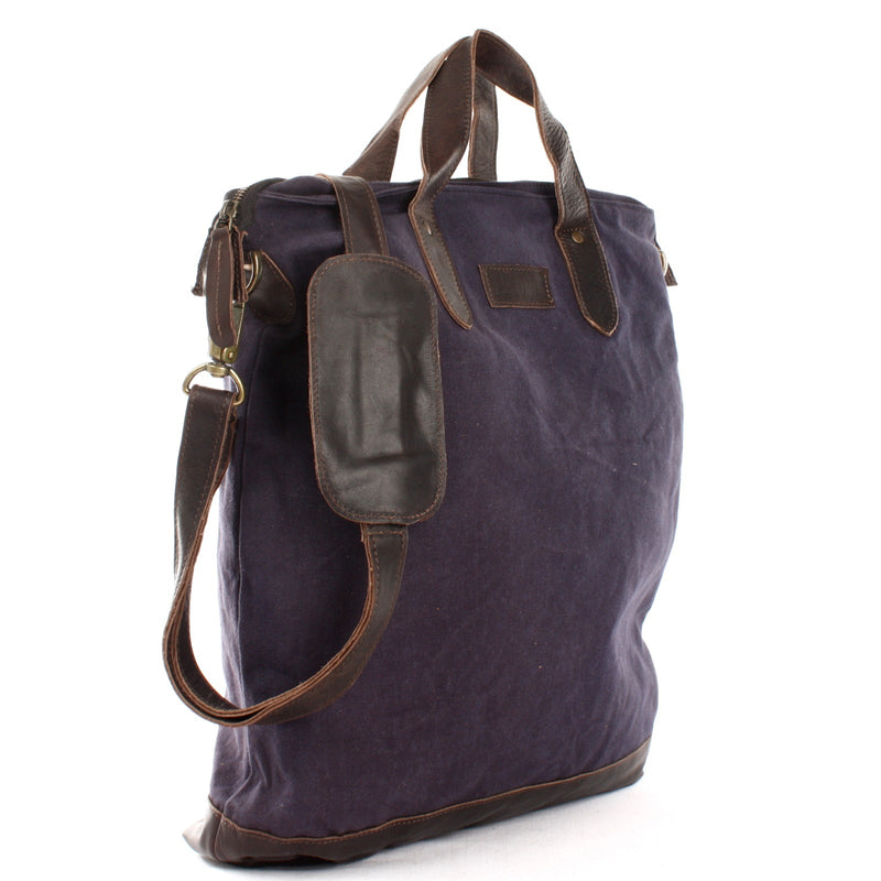 Leconi Shopper Henkeltasche Damen Canvas Leder navy LE0037 Lagerräumung