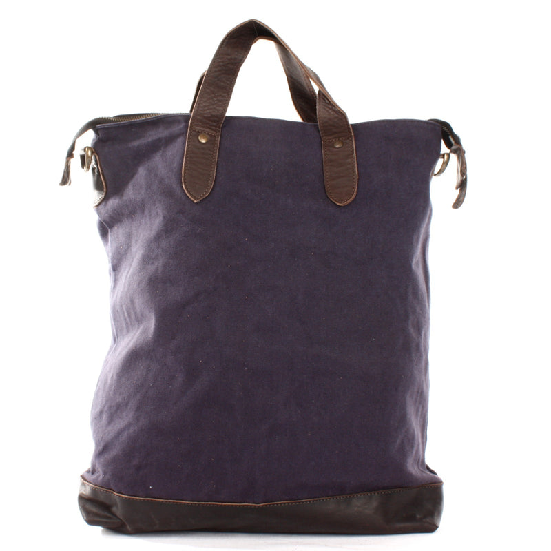 Leconi Shopper Henkeltasche Damen Canvas Leder navy LE0037 Lagerräumung