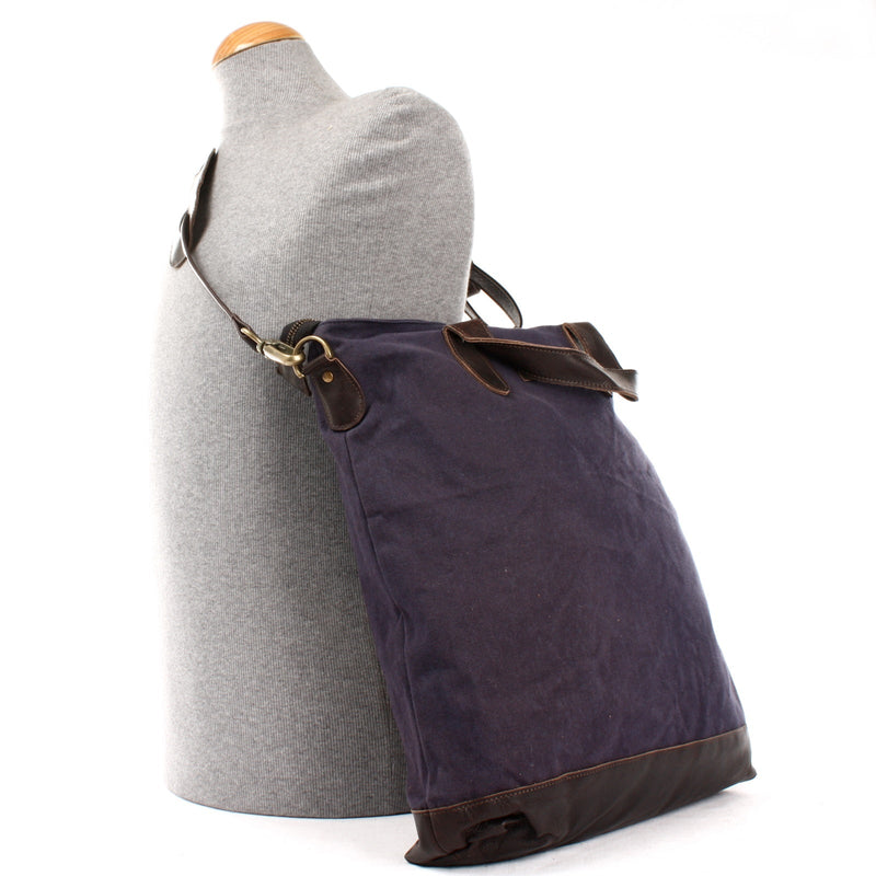 Leconi Shopper Henkeltasche Damen Canvas Leder navy LE0037 Lagerräumung