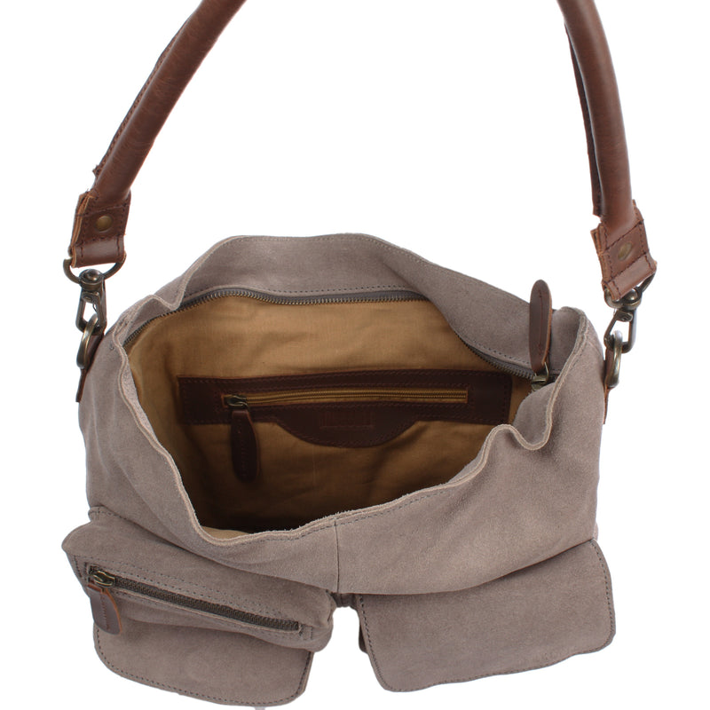 Leconi Schultertasche Umhängetasche Ledertasche Veloursleder grau LE0039 Heißer Verkauf