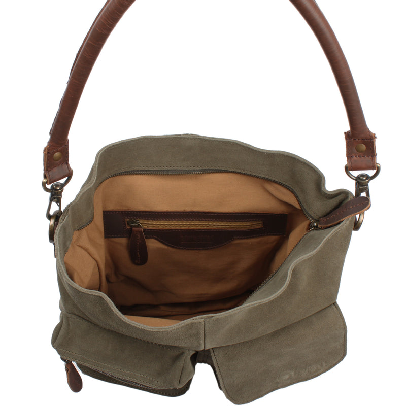 Leconi Schultertasche Umhängetasche Ledertasche Veloursleder grün LE0039 Top Angebot