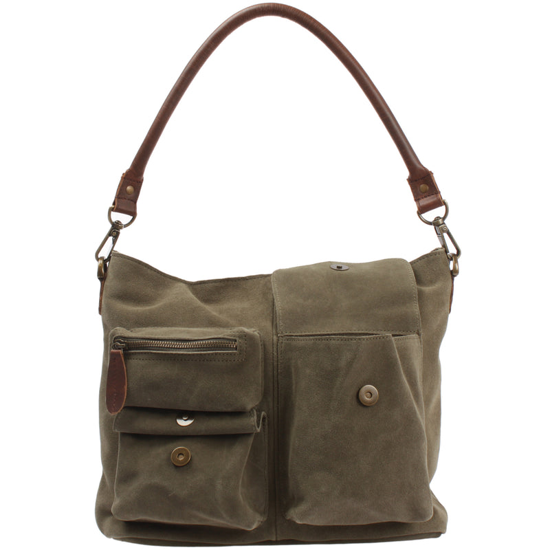 Leconi Schultertasche Umhängetasche Ledertasche Veloursleder grün LE0039 Top Angebot
