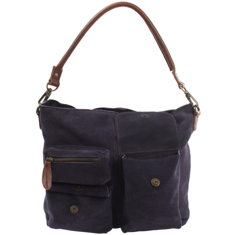 Leconi Schultertasche Umhängetasche Ledertasche Veloursleder navy LE0039 Neueste Mode