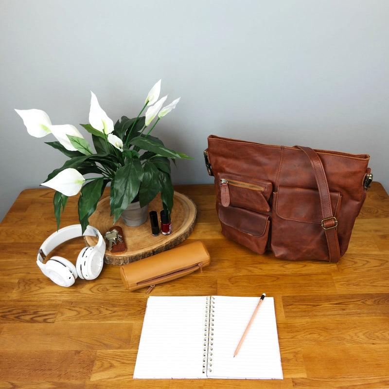 Leconi Schultertasche Umhängetasche Ledertasche Leder braun LE0039 Online Outlet